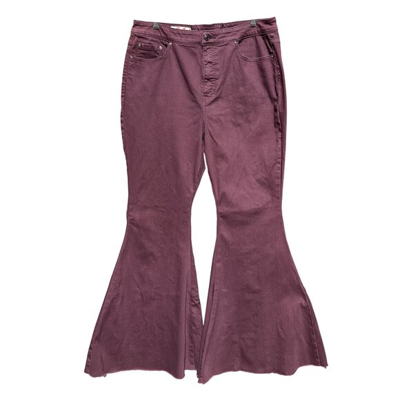 Free People CRVY High-Waisted Flared Bell-Bottom Jeans Lace-Up Back Plum Purple - Picture 3 of 13